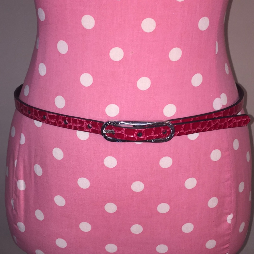 Sz Sm ruby red faux croc skin belt